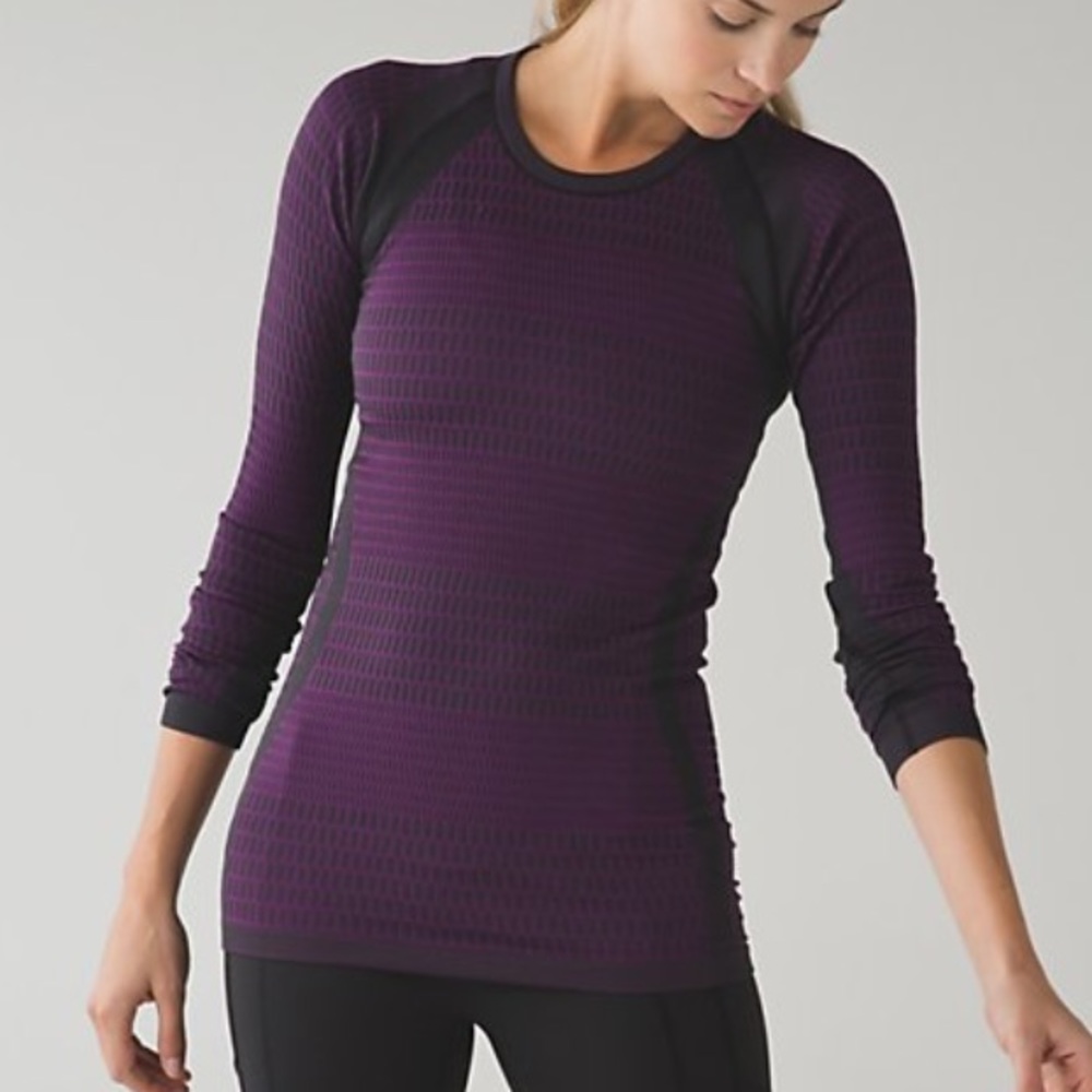 LULULEMON About That Base Long Sleeve Black Magenta Running Base  Layer Size 6